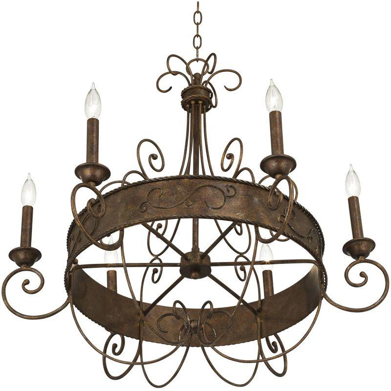 Franklin Iron Works Geralt Bronze Chandelier 30" Wide Rustic Farmhouse Candle Sleeves 6-Light Fixture for Dining Room House Kitchen Island Entryway