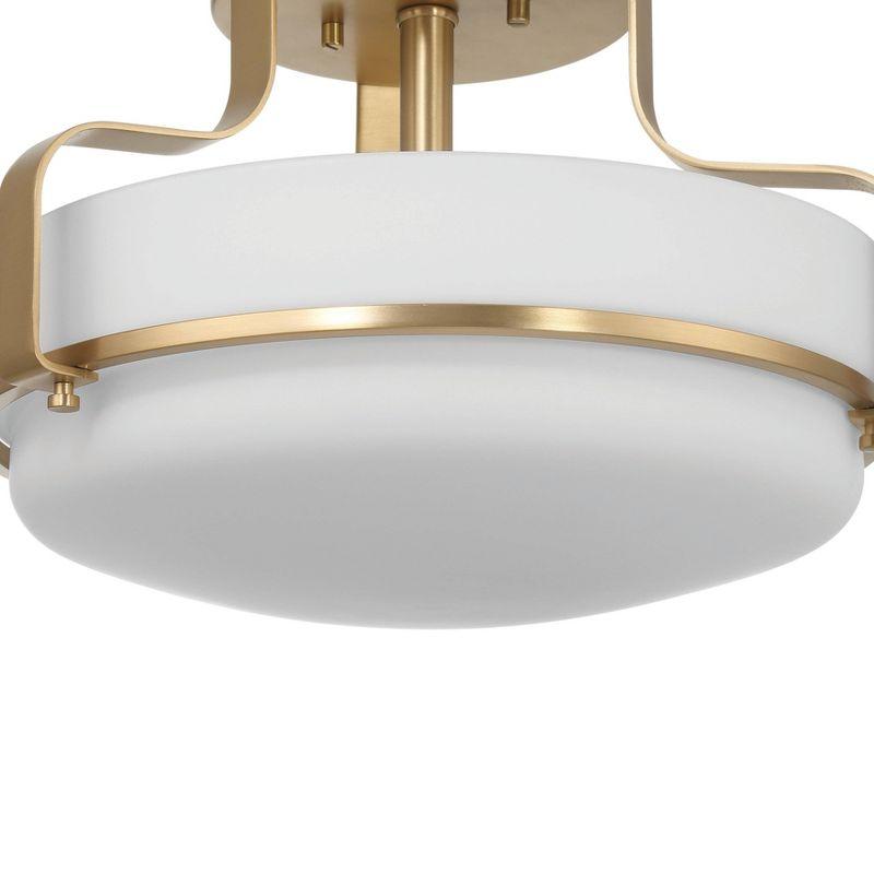 Robert Stevenson Lighting Allegra Etched Opal Glass and Metal Semi-Flush Mount Ceiling Light: Scalloped Drum Design