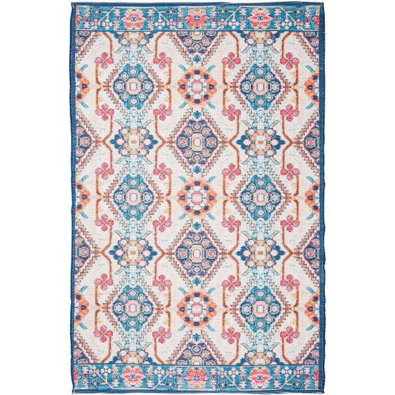 Boho Chic Blue Flat Woven Handmade Wool & Cotton Rug 4' x 6'