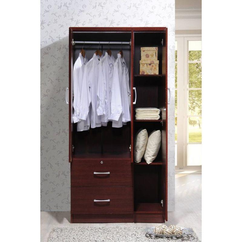 Mahogany 3-Door Armoire with Clothing Rod and Drawers