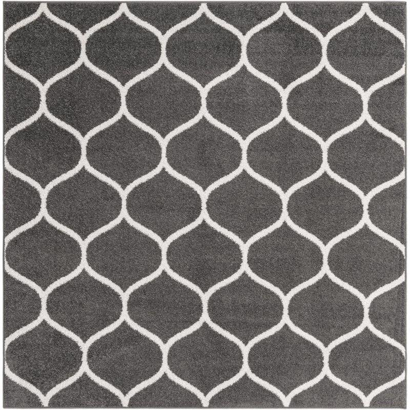 Unique Loom 5' 0 x 5' 0 Trellis Frieze Rounded Dark Gray Area Rug