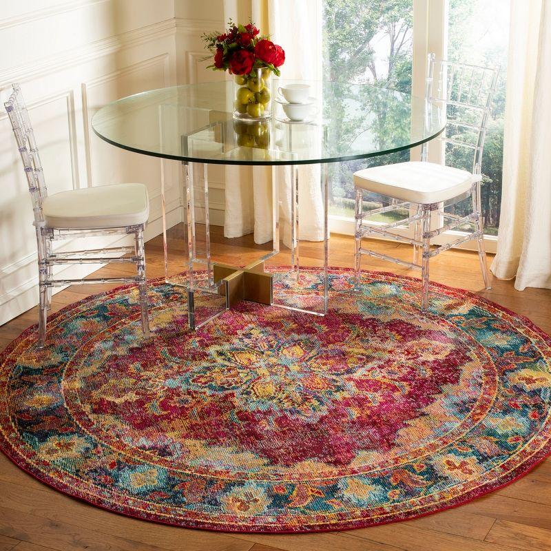 Ruby and Navy Round Floral Motif Area Rug