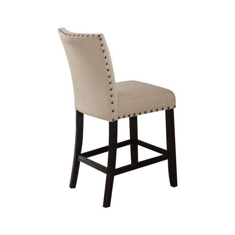 25" Nolan Counter and Bar Stools Beige Linen & Salvage Dark Oak Finish - Acme Furniture: Padded Seat, Nailhead Trim, Metal Frame