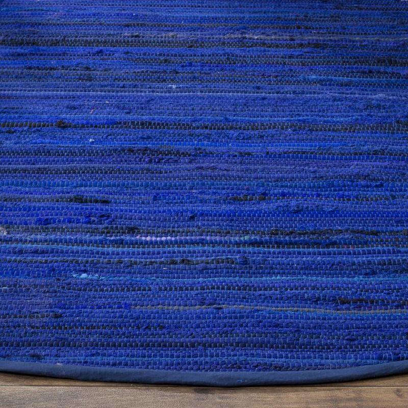 Coastal Charm Handwoven Blue Stripe Round Wool-Cotton Rug, 4' Diameter