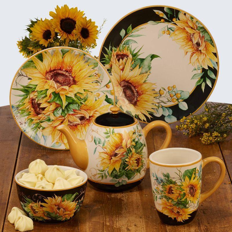 Sunflower Fields Ceramic 18oz Black and Yellow Mugs Set