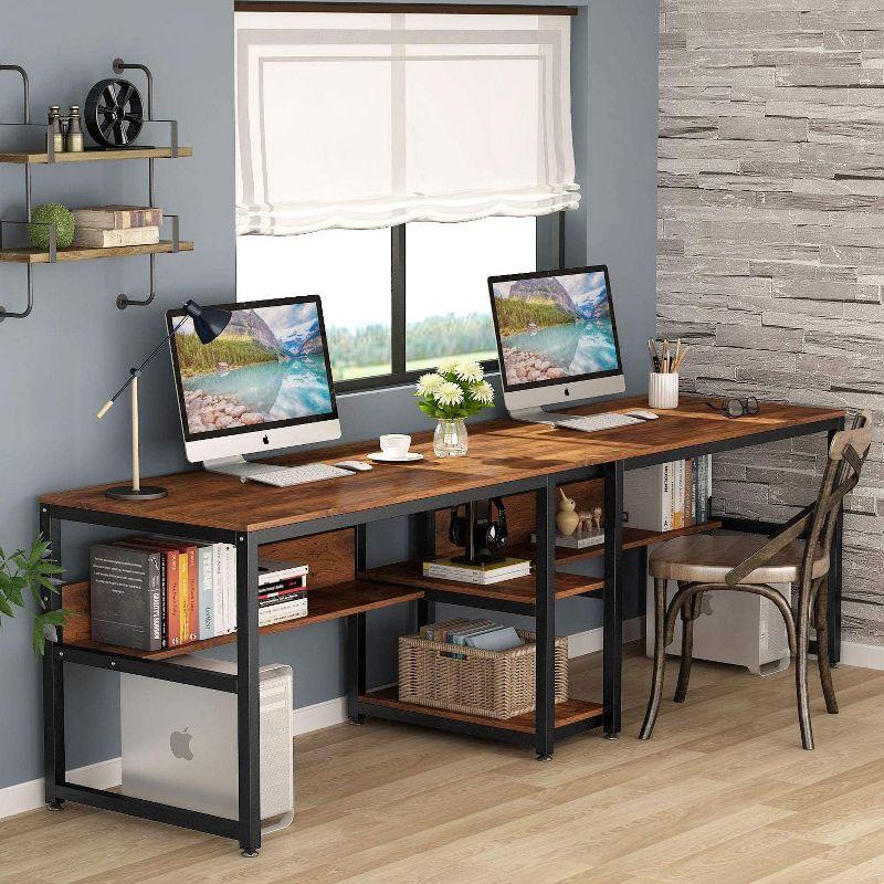 Tribesigns Double Desk with Bookshelf, 78.7" Computer Office Double Desk for Two Persons, Writing Desk Workstation with Shelf for Home Office