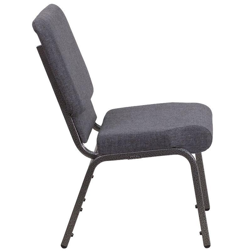Emma and Oliver 18.5"W Stack Church Chair, Dark Gray Fabric/Silver Vein Frame