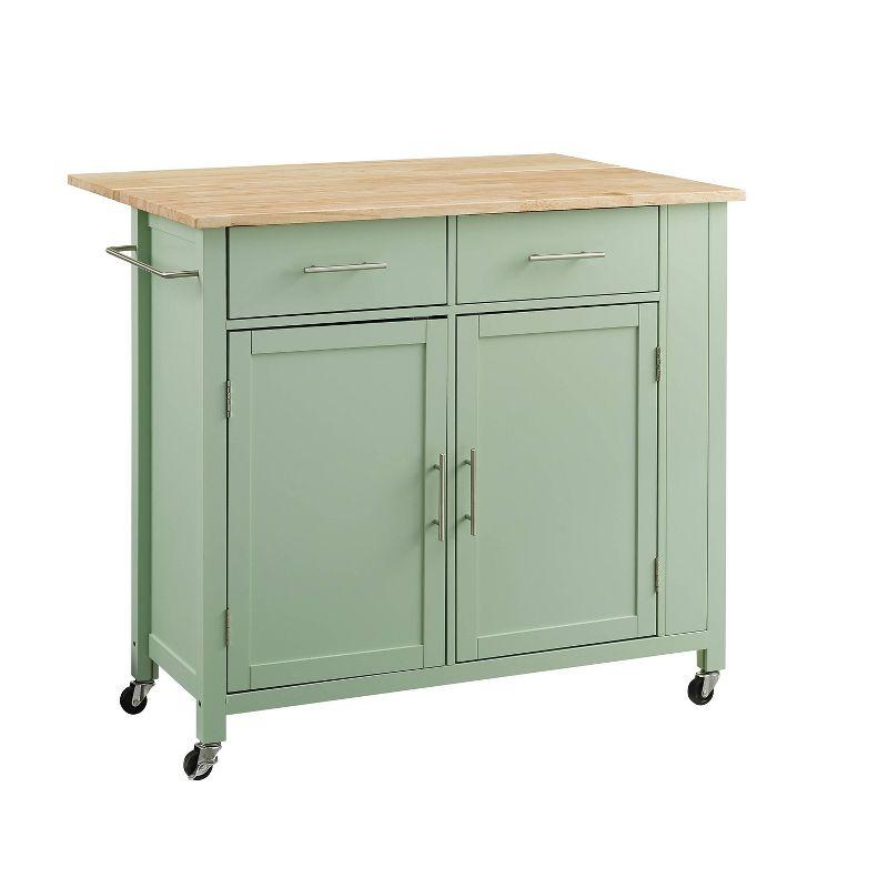 Savannah Wood Top Drop Leaf Kitchen Island/Cart Mint - Crosley: Adjustable Shelves, Spice Rack, Caster Wheels