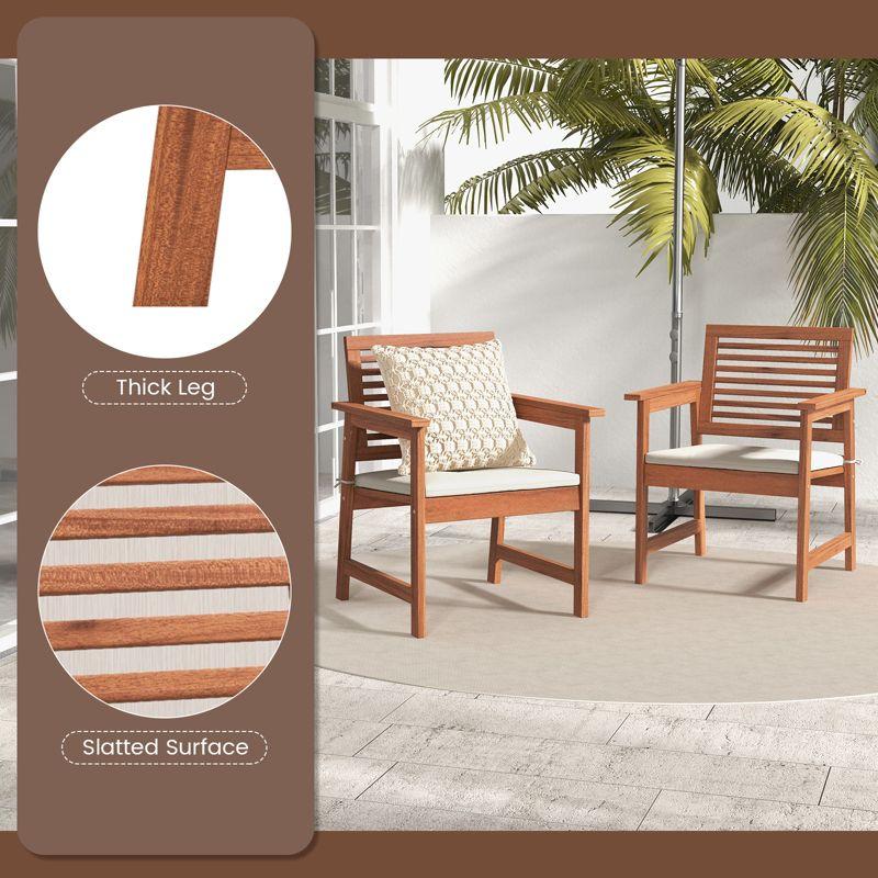 Tangkula Outdoor Hardwood Armchairs Set of 2/4 Weather-resistant Slatted Armchairs w/Removable Cushions