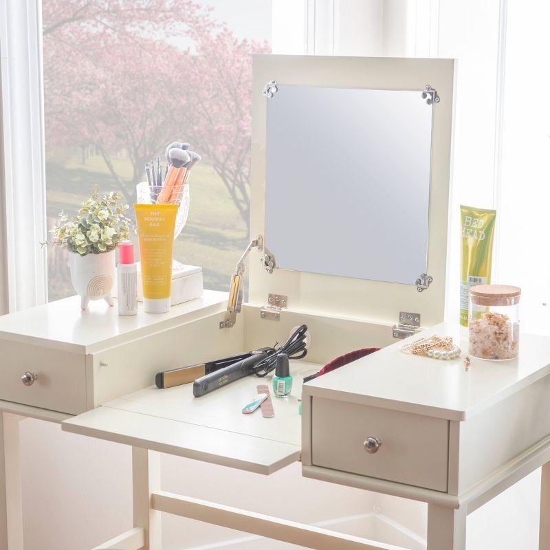 Jackson Traditional Wood Flip-up Mirror Vanity with Stool, Nickel Hardware - Linon