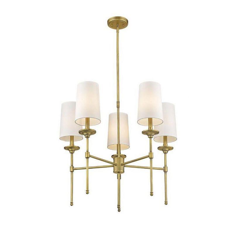 Emily Rubbed Brass 5-Light Chandelier with Off-White Shades