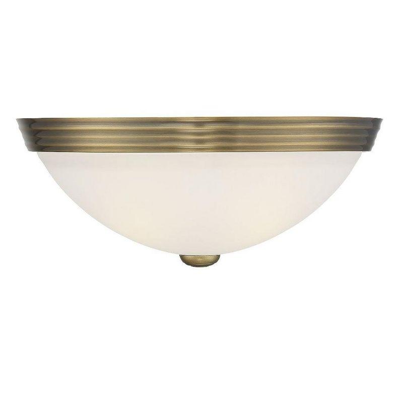 13" Warm Brass and White Etched Glass LED Flush Mount Light