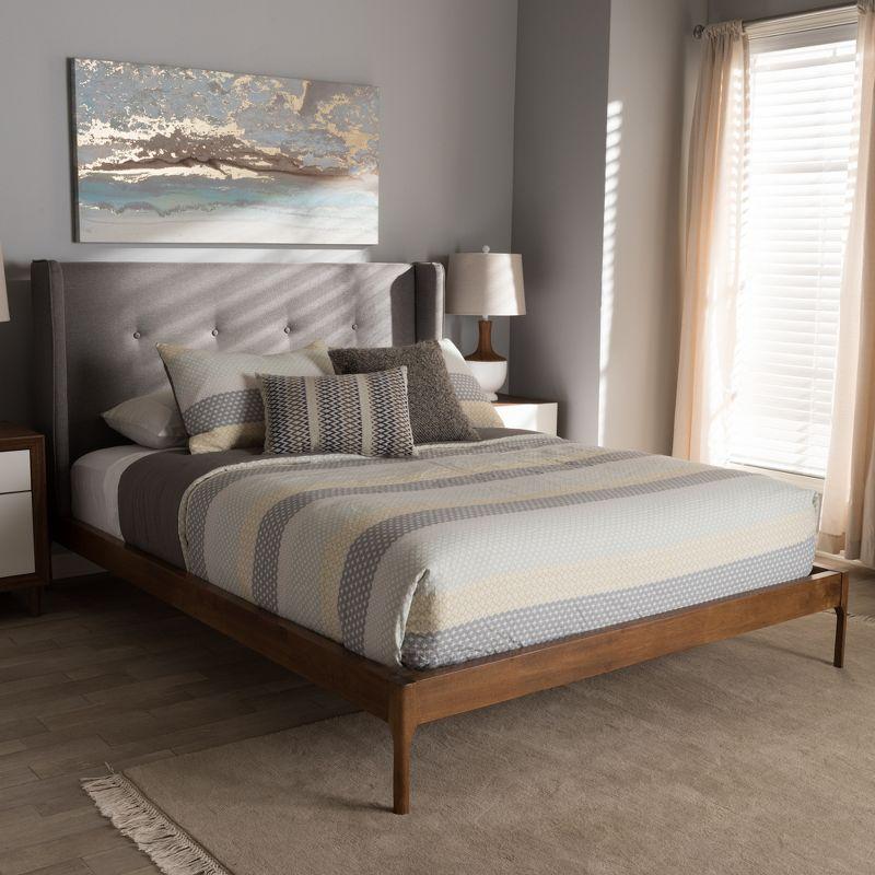 Brooklyn King Walnut Wood Upholstered Platform Bed with Tufted Headboard