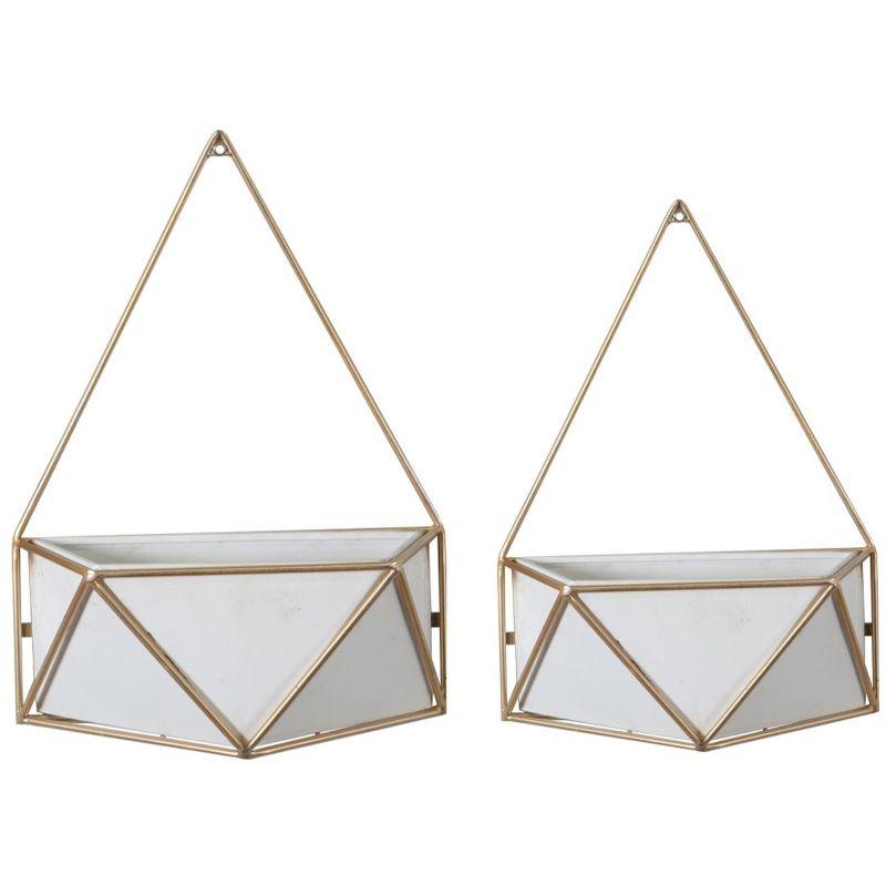 Set of 2 Geometric White and Gold Metal Wall Planters