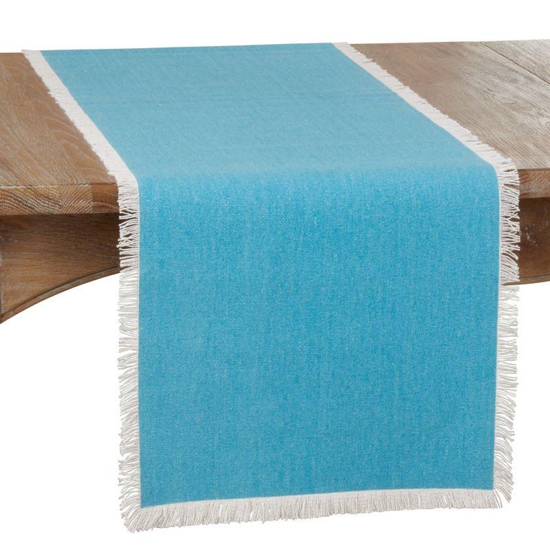 Saro Lifestyle Dining Table Runner With Fringe Borders, Aqua, 16" x 72"