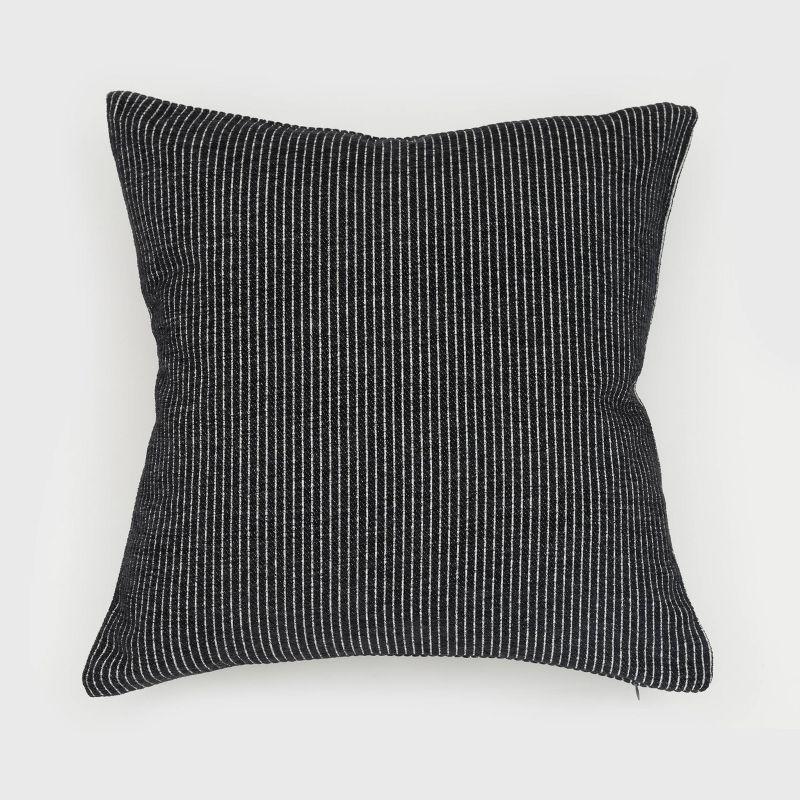 Elsa 18" Black and White Reversible Woven Pinstripes Pillow