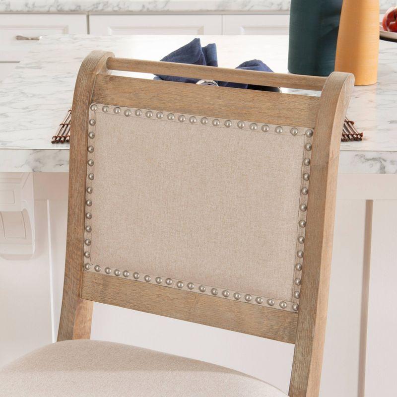 Emmy Padded Back Nailhead Counter Height Barstool Natural - Linon: Upholstered, Footrest, Rustic Wash