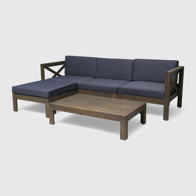 Summertime Elegance Acacia Wood 5pc Outdoor Sofa Set in Dark Gray