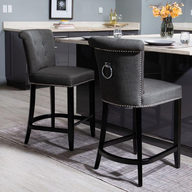 Espresso Birchwood Charcoal Linen Counter Stool with Metal Accent