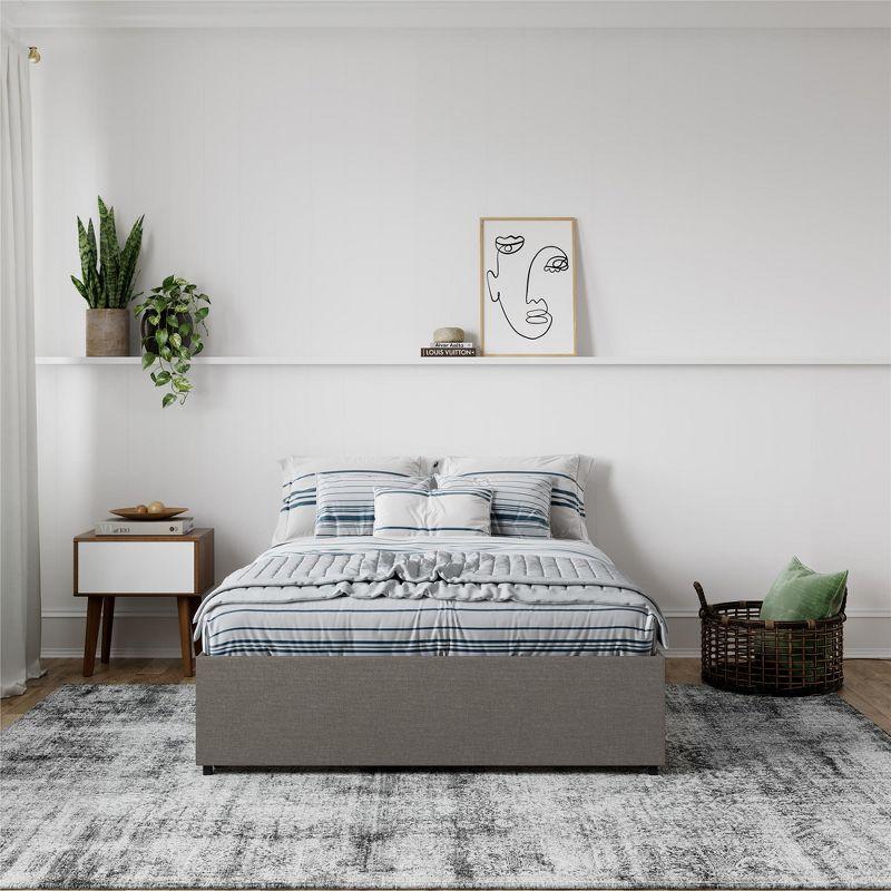 Full Grey Linen Upholstered Platform Bed with Storage Drawers