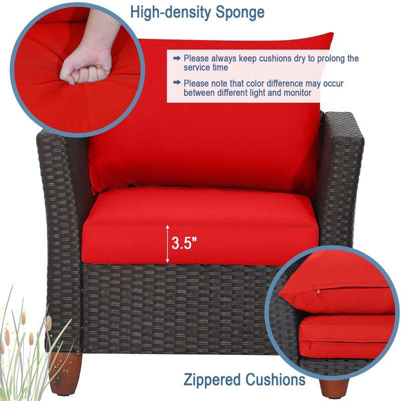 Tangkula 3PCS Patio Rattan Conversation Set Outdoor Furniture Set w/ Red Cushions
