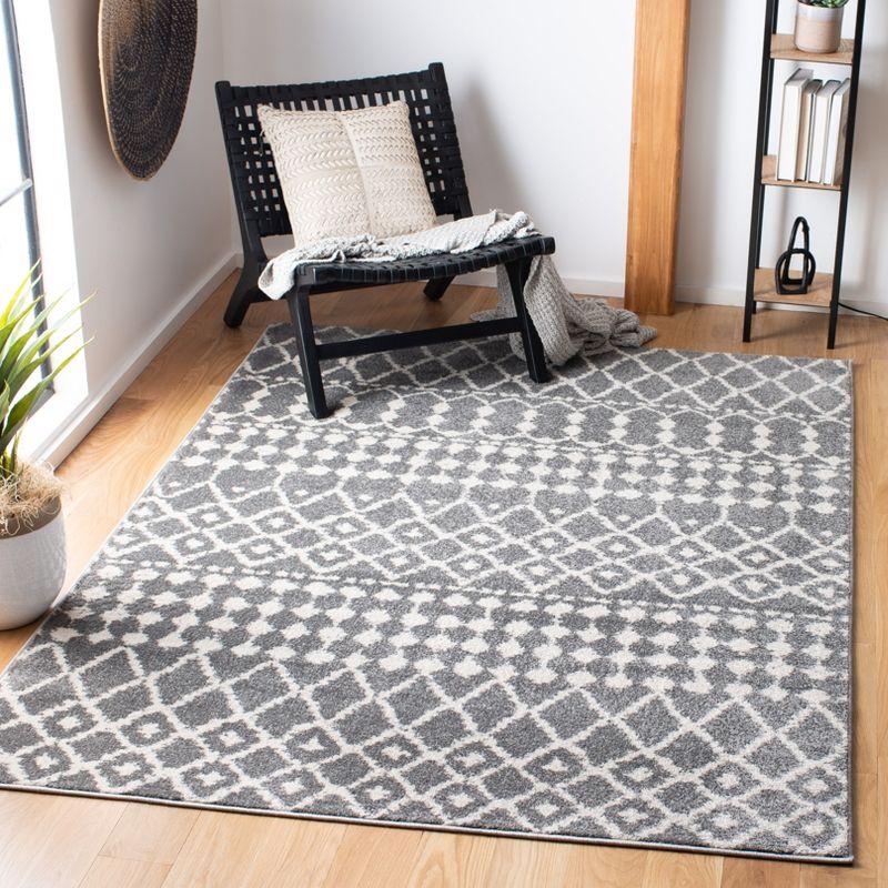 Gray Geometric 8' x 10' Hand-Knotted Synthetic Area Rug