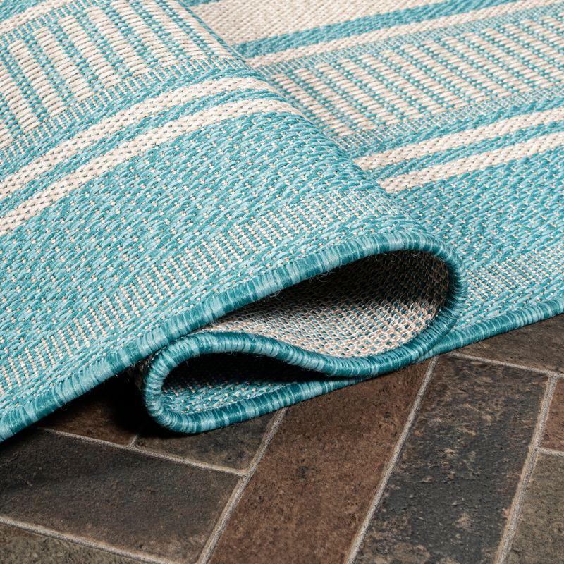 3' x 5' Haynes Modern Double Stripe Indoor/Outdoor Area Rug, Aqua/Beige - JONATHAN Y