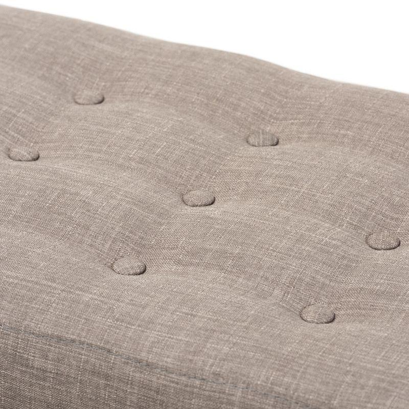 Elia Mid Century Modern Walnut Wood Fabric Button Tufted Bench Light Gray - Baxton Studio