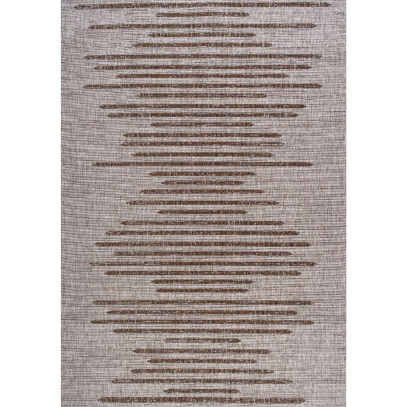 Ivory Stripe Synthetic 5'x8' Easy-Care Indoor/Outdoor Rug