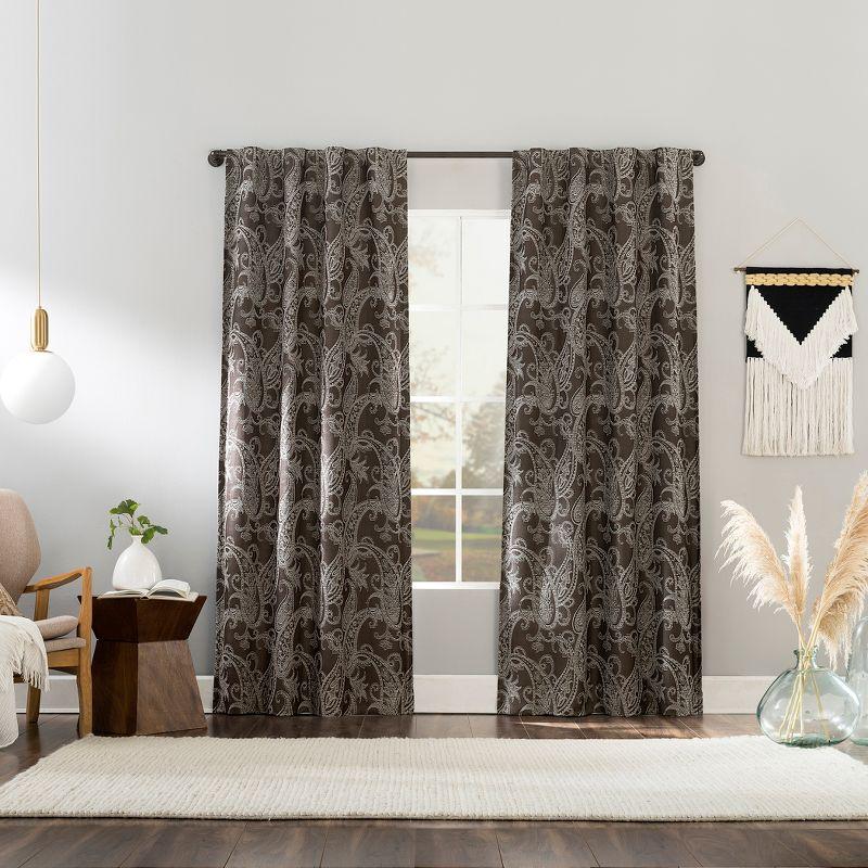 Sun Zero 100% Blackout Pedra Paisley Embroidery Back Tab Curtain Panel