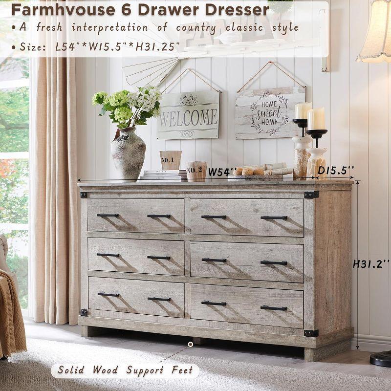 Farmhouse 6 Drawers Dresser, Large Wood Chest of Drawers with Handle for Bedroom, Living Room, Light Rustic Oak