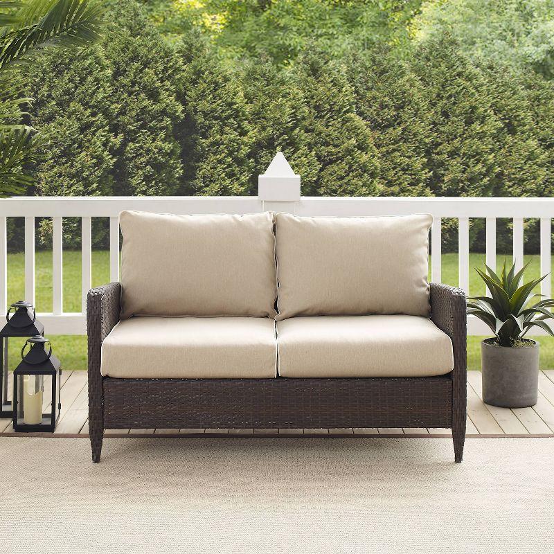 Beige Wicker Outdoor Loveseat with Steel Frame