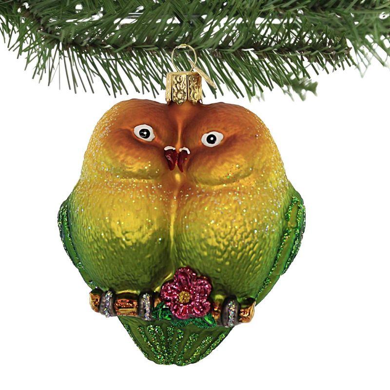 Lovebirds Yellow and Green Glass Tree Topper Ornament