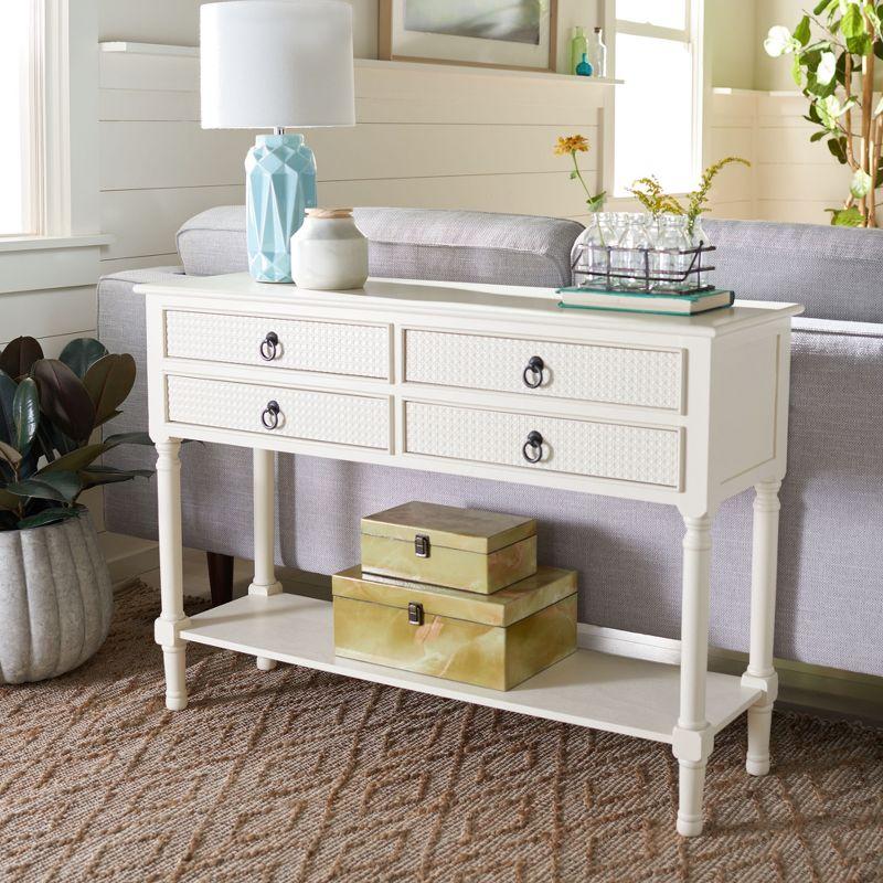 Elegant Carved White Wood and Metal Console Table with Storage