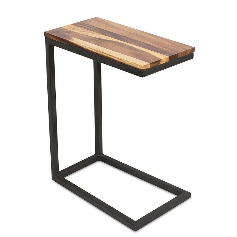 Acacia Wood and Metal C-Shaped Industrial Side Table