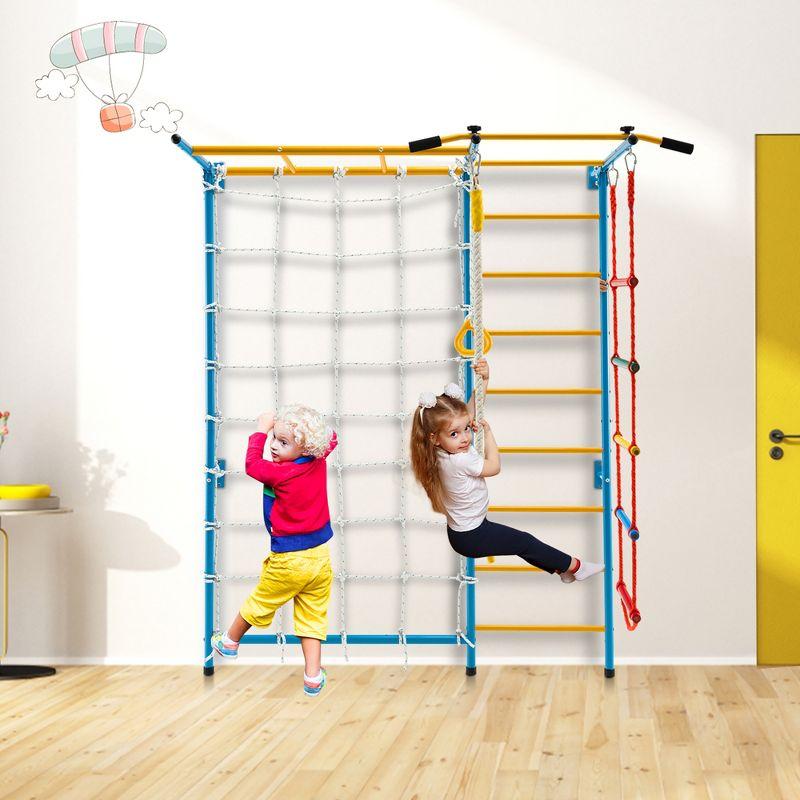 Yellow and Blue 7-in-1 Kids Indoor Climbing Gym with Wall Ladder