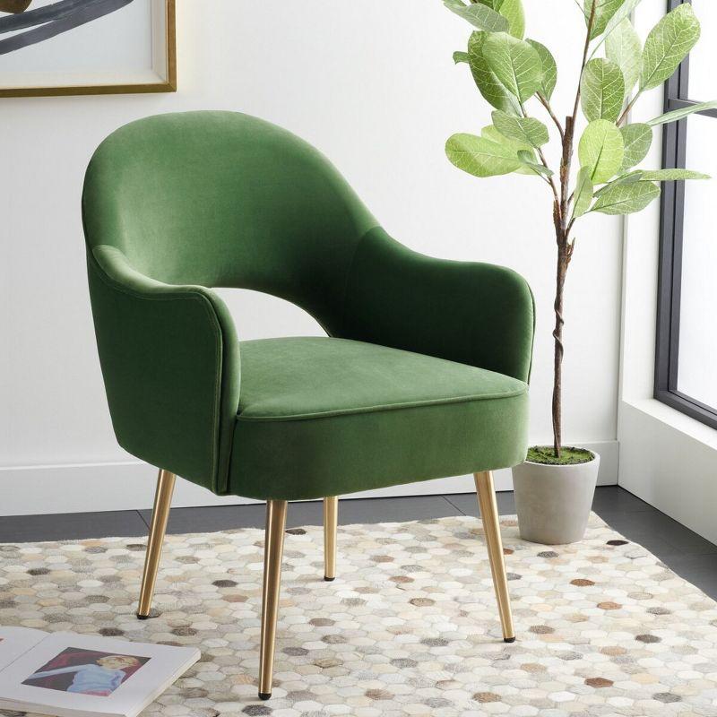 Luxurious Green Velvet Wood Accent Chair with Gold Metal Legs