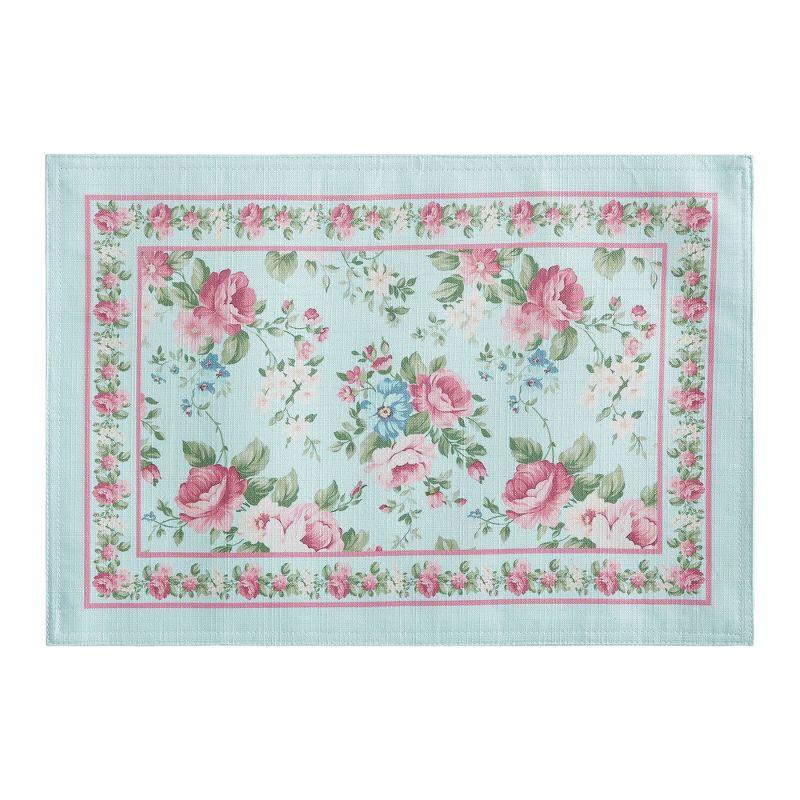 Vintage Floral Garden Blue Polyester Placemats, Set of 4