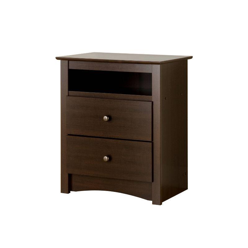 Espresso Tall 2-Drawer Nightstand with Open Shelf