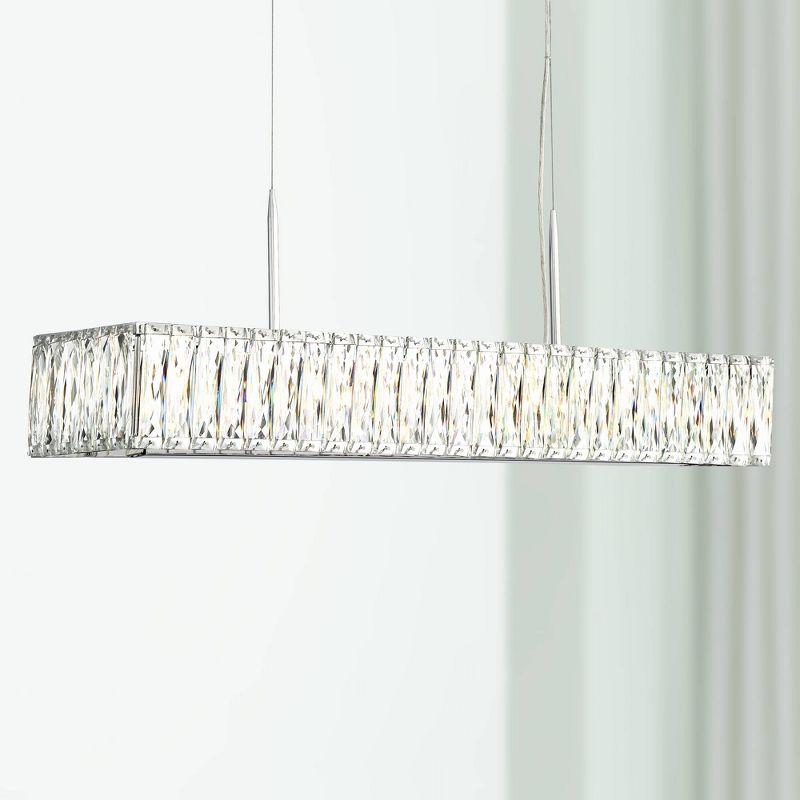 Possini Euro Design Sera Chrome Silver Linear Pendant Chandelier 33 1/2" Wide Modern Clear Crystal 5-Light Fixture for Dining Room Kitchen Island Home