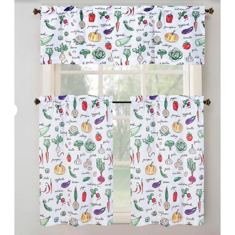 RT Designer's Collection Tribeca Vegetables Printed 3 Pieces Kitchen Curtain Set Includes 1 Valance 52" x 18" and 2 Tiers 26" x 36" Each Multi Color