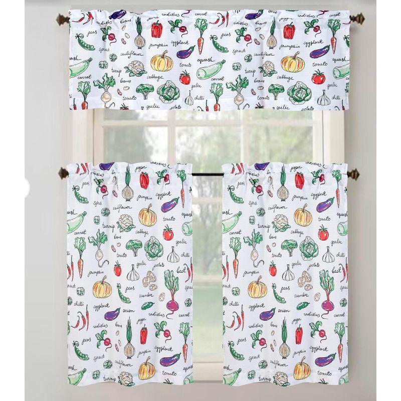 Veggie Harvest Multicolor Polyester Kitchen Curtain Set