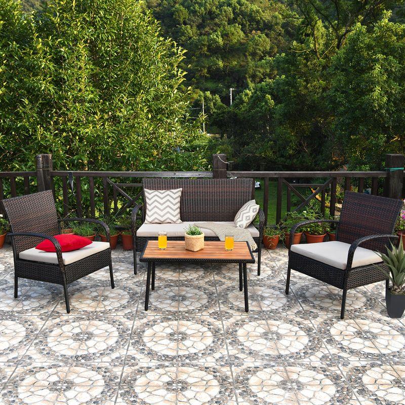 Tangkula 4PCS Cushioned Rattan Patio Conversation Set Outdoor Furniture Set
