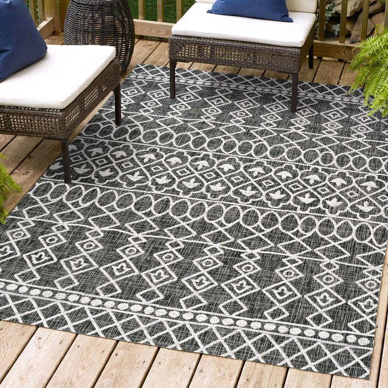 3'x5' Kafel Modern Bohemian Indoor/Outdoor Area Rug, Black/Ivory - JONATHAN Y