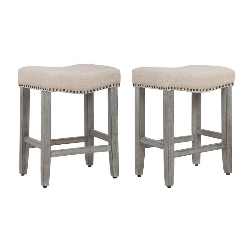 WestinTrends 24" Upholstered Saddle Seat Counter Stool (Set of 2), Antique Gray/Beige