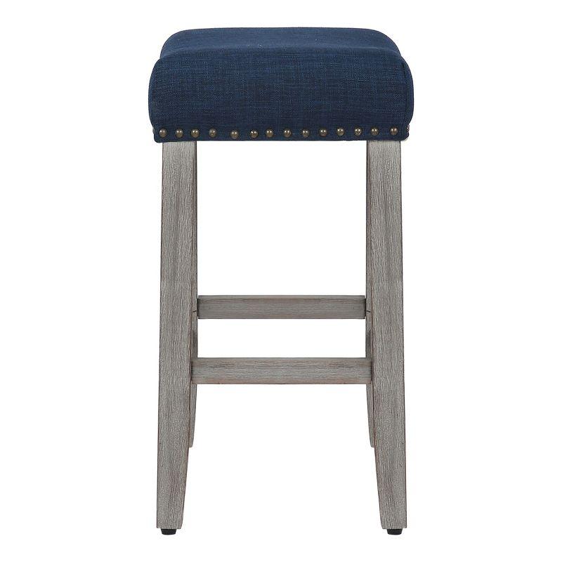 WestinTrends 24" Upholstered Saddle Seat Counter Stool, Antique Gray/Navy Blue