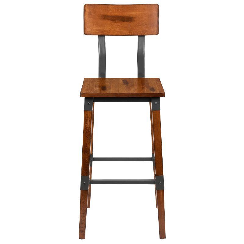 Merrick Lane Bar Height Dining Stools with Steel Supports and Footrest in Walnut Brown - Set Of 4