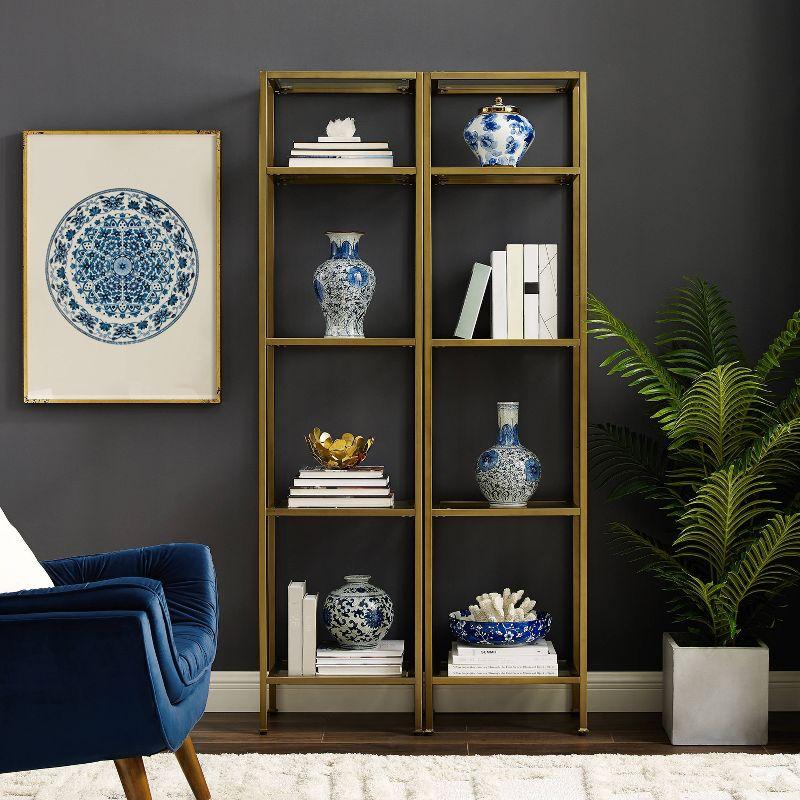 73" 2pc Aimee Narrow Etagere Set Gold - Crosley: Tempered Glass Shelves, Steel Frame, 4-Tier Storage