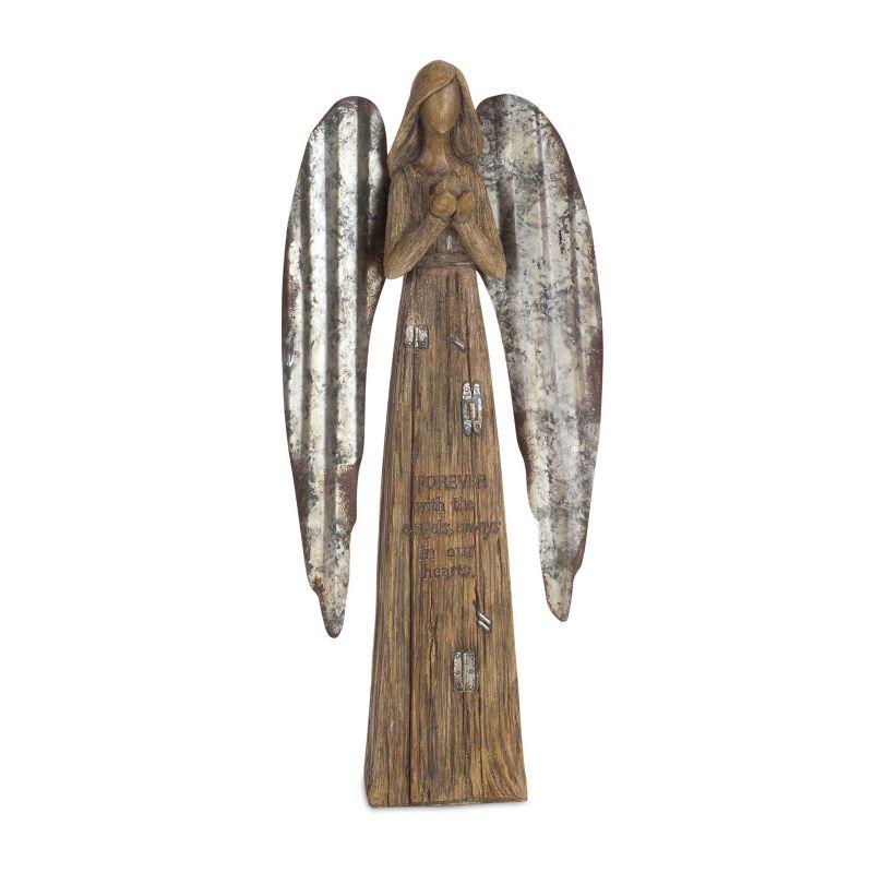 Rustic Wood Sentiment Angel with Galvanized Metal Wings (Set of 2)