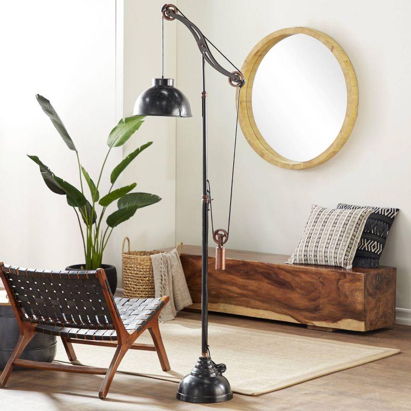 Industrial Black Metal Pulley Floor Lamp with Dome Shade